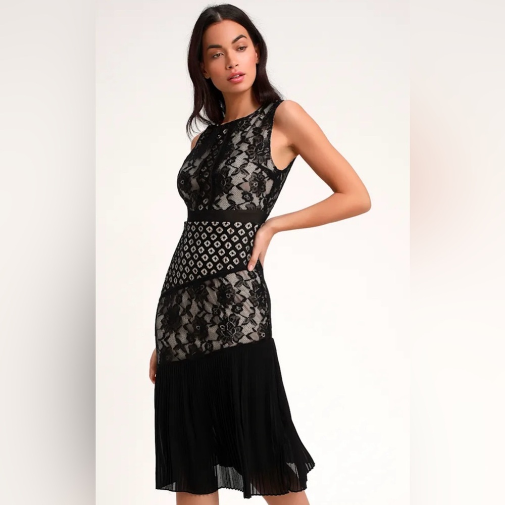 Lulus Sandia Romance Black Lace Sleeveless Midi Dress